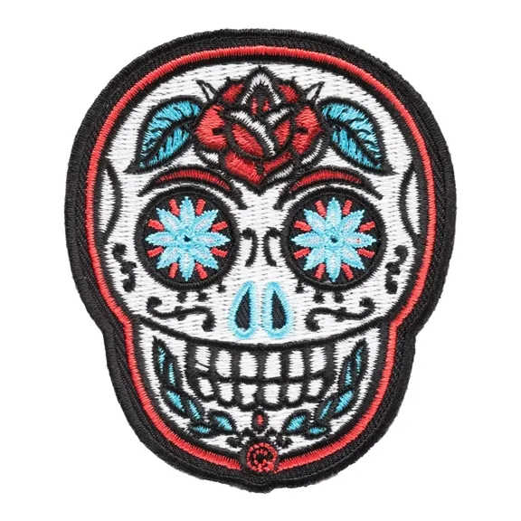 Ojos Azul Sugar Skull Rose Patch, Day Of The Dead Patches
