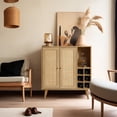 thumbnail image 4 of LuxenHome 35" Tall 2-Door Rattan Light Oak Finish Wood Wine and Storage Cabinet, 4 of 16