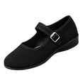 thumbnail image 3 of Domuza Women's Mary Jane Shoes with Adjustable Buckle Strap, Soft Corduroy Low Wedge Casual Walking Shoes, Comfort Round Toe Dress Flats for Daily Office Outdoor Wear Black 6.5（EU-37）, 3 of 9