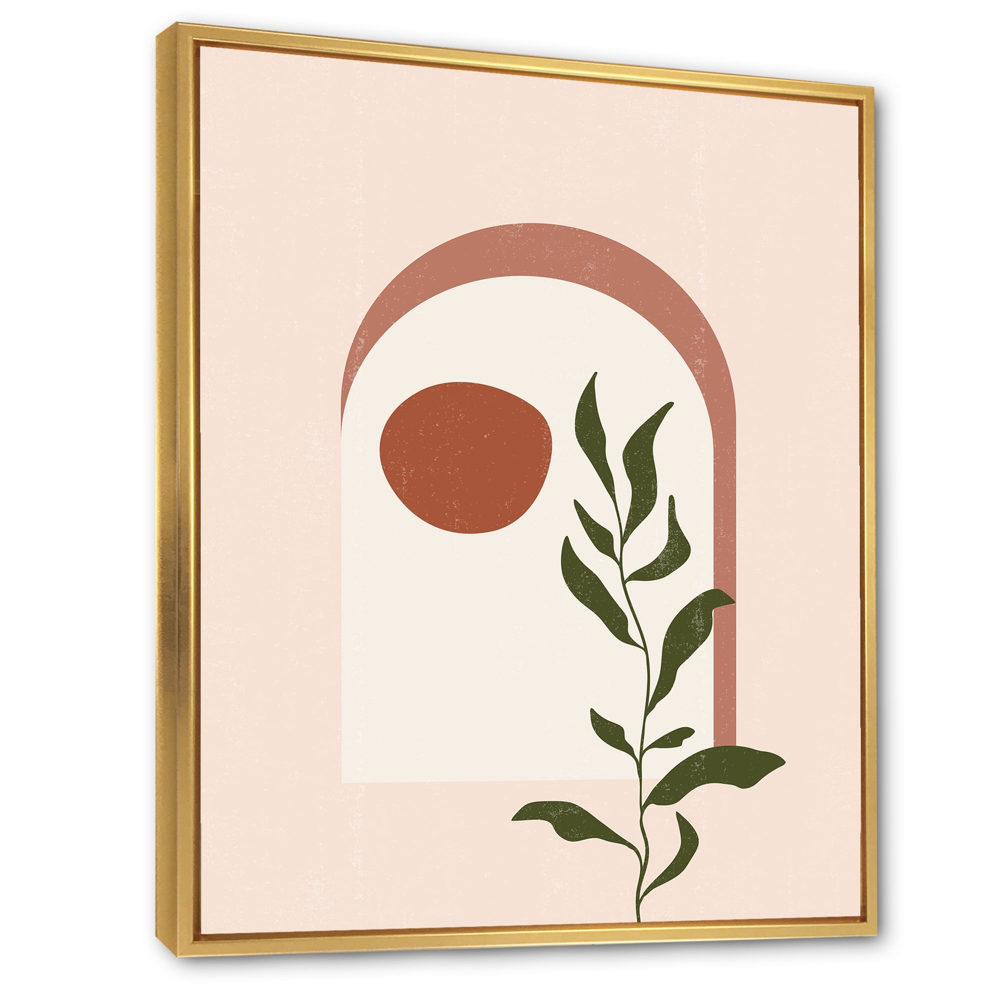 Designart 'Abstract Geometrical Leaf With Moon III' Modern Framed Canvas Wall Art Print
