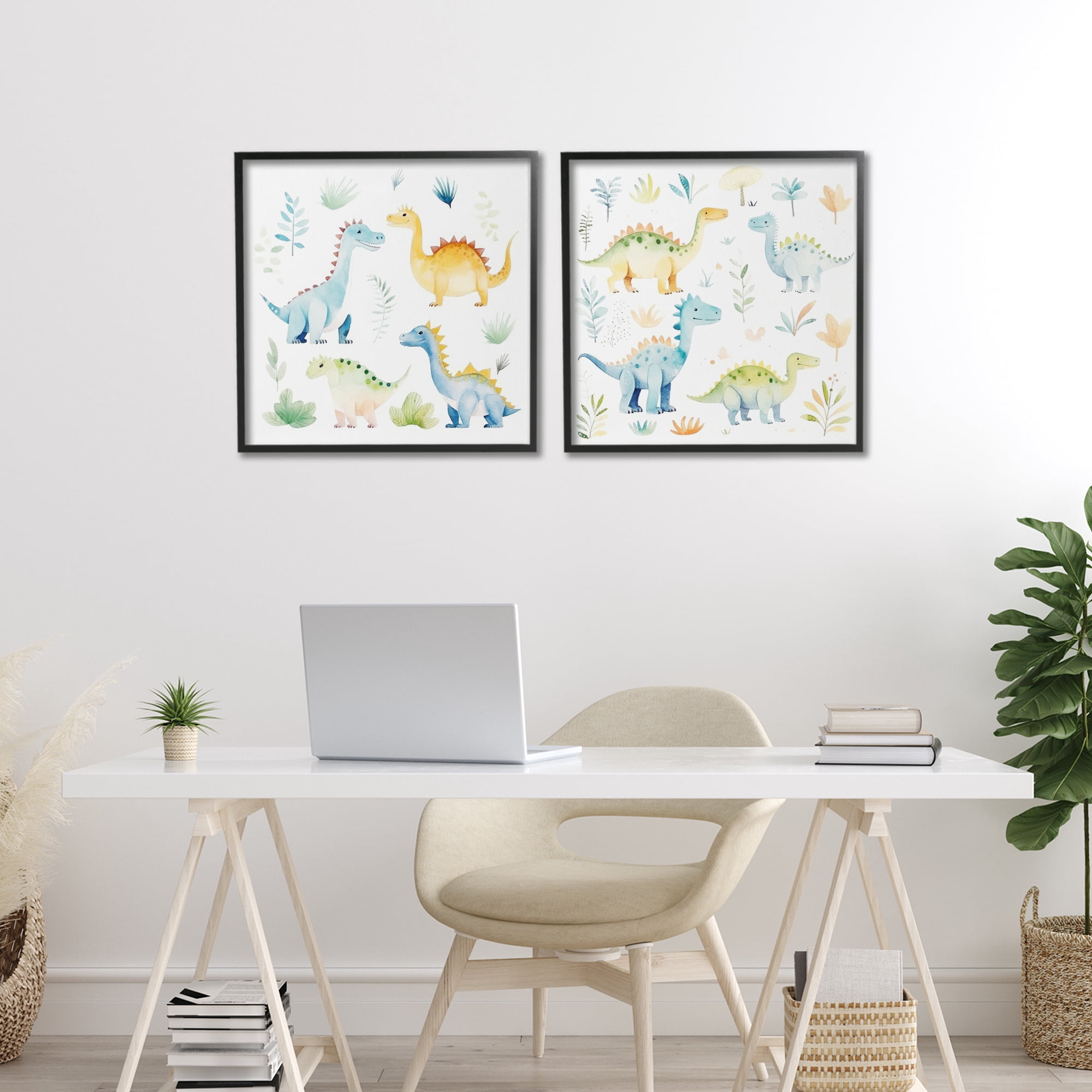 Stupell Industries Playful Dinosaur Wonders 2 Piece Black Framed Giclee Art Set, design by Lazar Studio