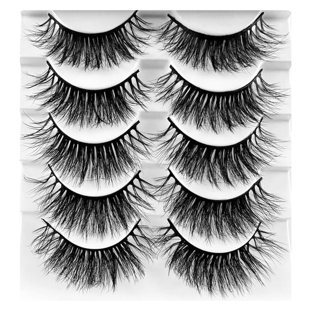 5 pares de pestañas postizas de varias capas: aspecto natural y esponjoso, suaves y ligeras, fáciles de aplicar para el maquillaje de ojos diario o de fiesta