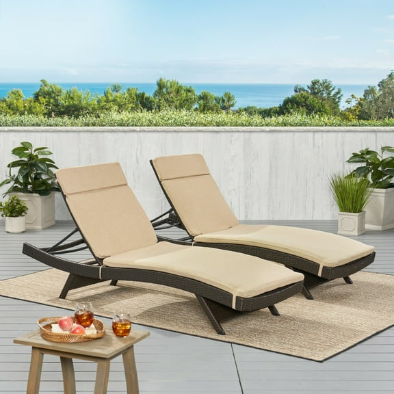 Albany Outdoor Caramel Water-Resistant Fabric Chaise Lounge Cushions (Set of 2)