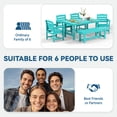thumbnail image 2 of LOYALICE Outdoor Patio Dining Table Set, 6-Piece HDPE Patio Furniture Set with Umbrella Hole, Weather Resistant Table, 4 Wide Chairs and 2-Seat Bench，Peacock Blue, 2 of 5