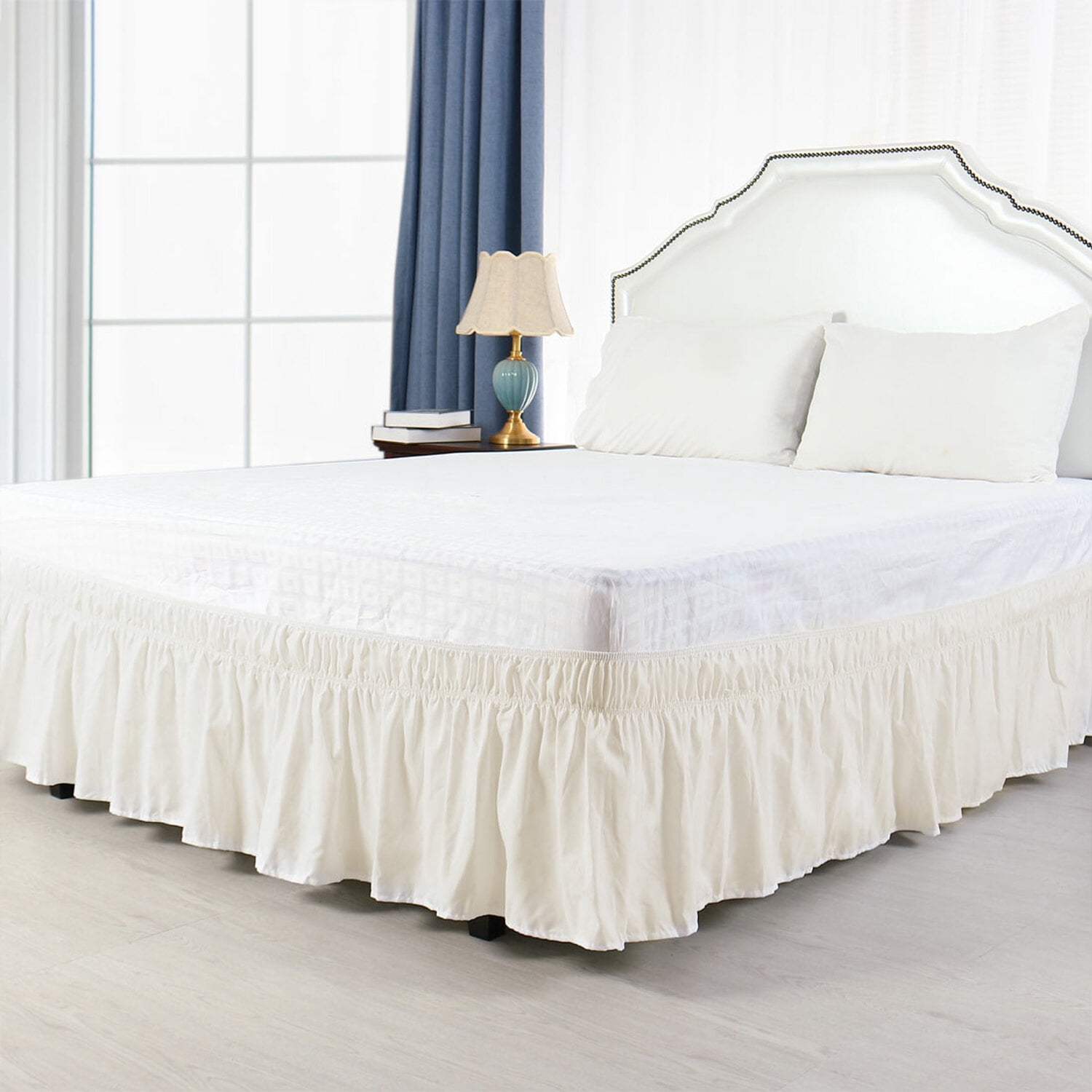 REGALWOVEN Bed Skirt Polyester Elastic Wrap Around Dust Ruffle, King Beige