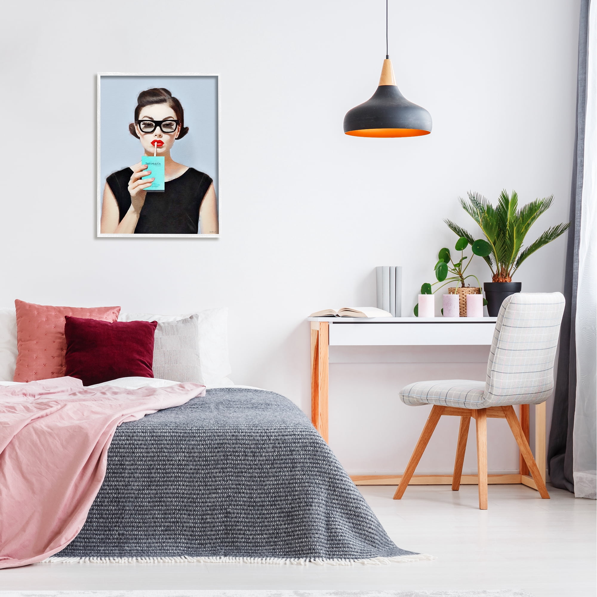 Stupell Industries Girl with Glam Drink Beauty & Fashion Painting White Framed Art Print Wall Art, 24 x 30