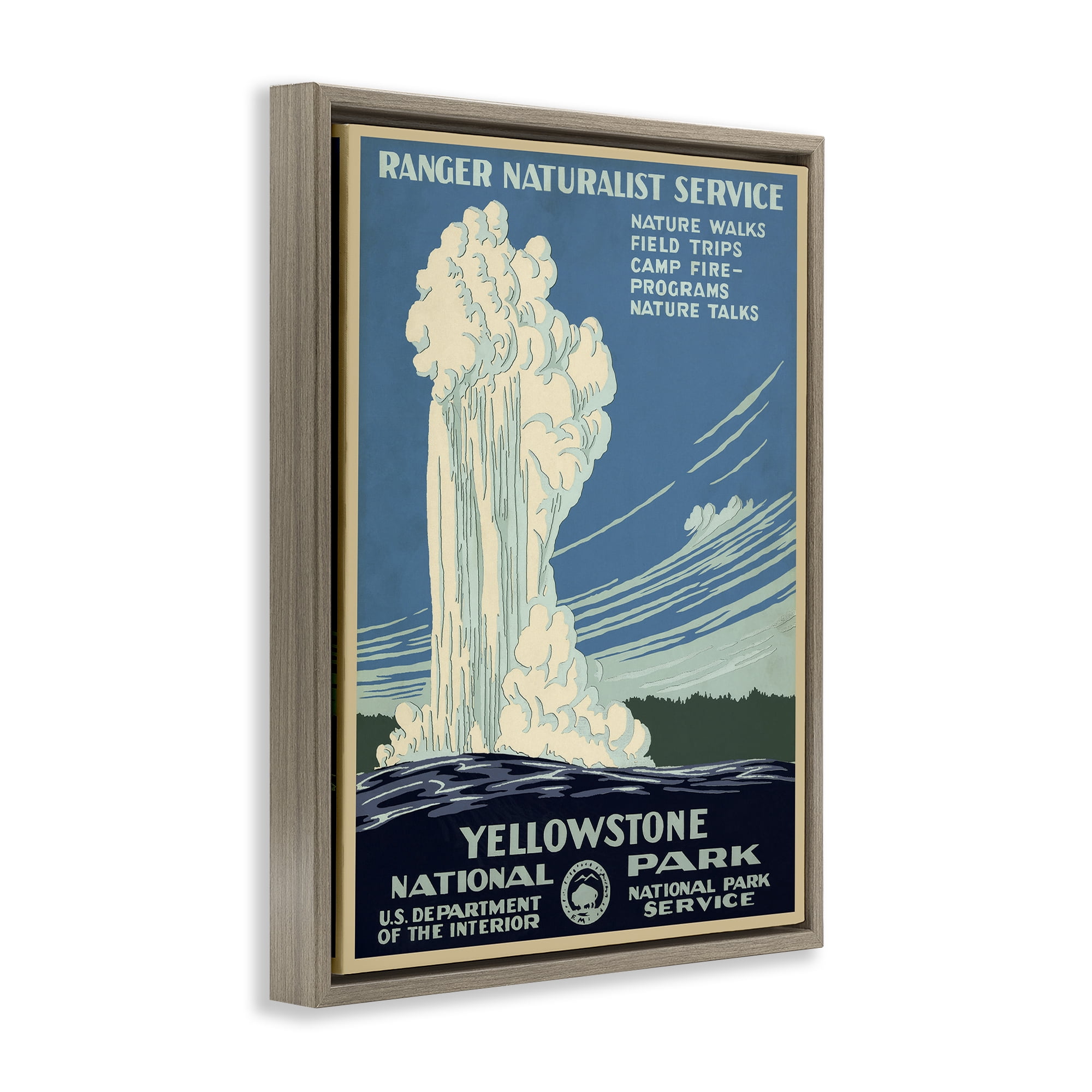 Stupell Industries Vintage Yellowstone Poster Landscape Painting Brown Floater Framed Art Print Wall Art, 25 x 31