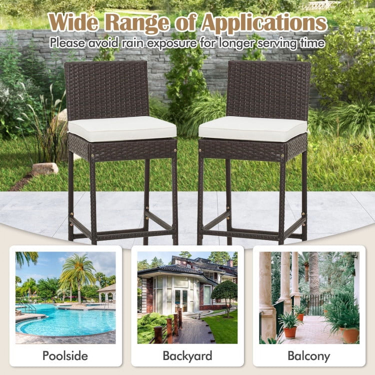 Aimee Lii 4 Pieces Patio Wicker Barstools with Seat Cushion and Footrest, Outdoor Patio Furniture Aimee Lii 4 Pieces Patio Wicker Barstools with Seat Cushion and Footrest, Outdoor Patio Furniture