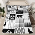 thumbnail image 2 of Manfei Cute Bear Silhouette Twin Sheet Set (3-Piece) Adventure Camper Gray Plaid Microfiber Decor For Kids, 2 of 7