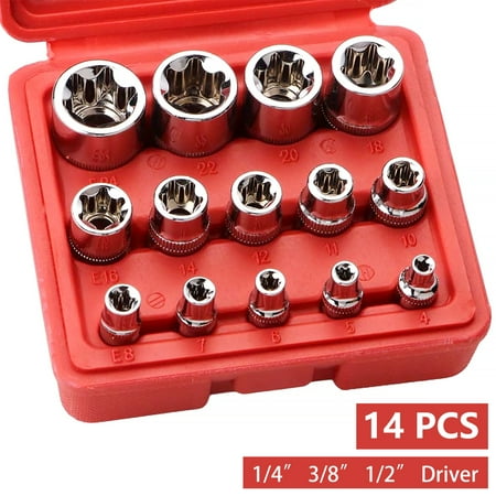

THRENS 14Pcs E Torx Socket Set Female Star Socket Portable Set E4-24 External Torque Star Socket Kit for Car Repair