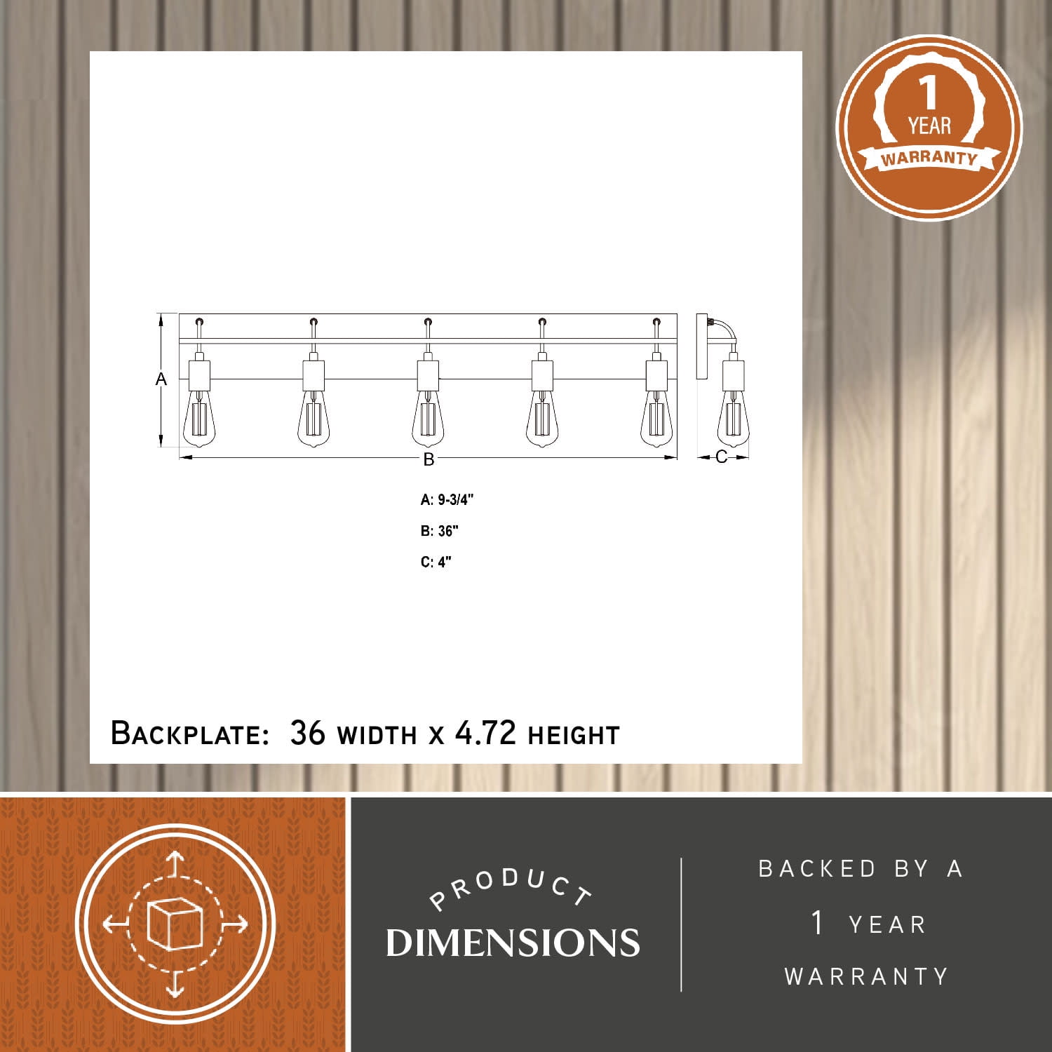 Seward Park 5 Light Black and Satin Gold Brass Industrial Bathroom Vanity Fixture with Full Backplate