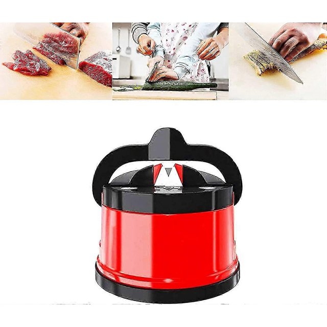 (Red)Suction Knife Sharpener Manual Sharpener Whetstone Whetstone Sharpener with Suction Cup for all Blade Types for Kitchen,Workshop,Craft Rooms,Camp