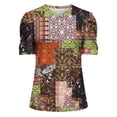 thumbnail image 5 of DeHolifer Women Casual T-Shirts Plus Size Floral Printed Trendy V-Neck Short Sleeve Loose T-Shirt Blouse Tops Army Green XL, 5 of 5