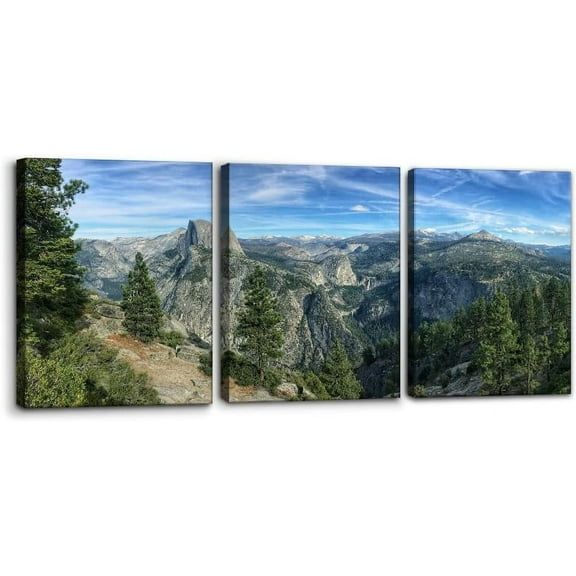 Canvas Print Wall Art Decor Iosemitskii Natsionalnyi Park Picture Painting Contrails in Sky Over Mountain Forest Wall Poster Modern Artwork Stretch and Framed Ready to Hang - 12"x16"x3