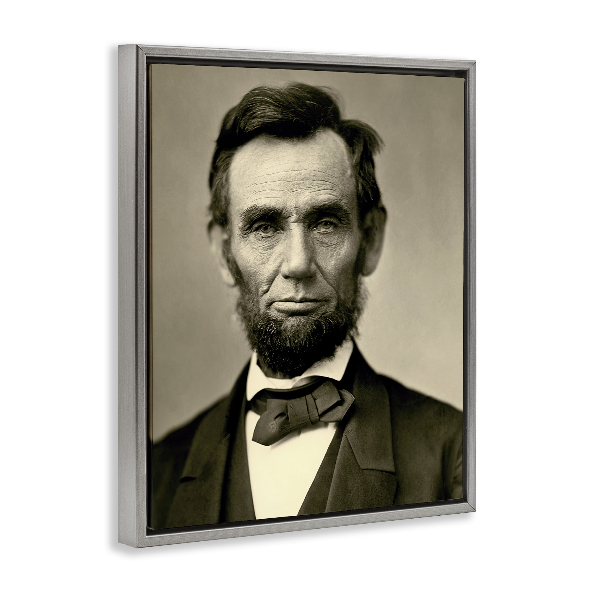 Stupell Industries Iconic Lincoln Portrait Gray Framed Floater Canvas Wall Art, design by Alexander Gardner