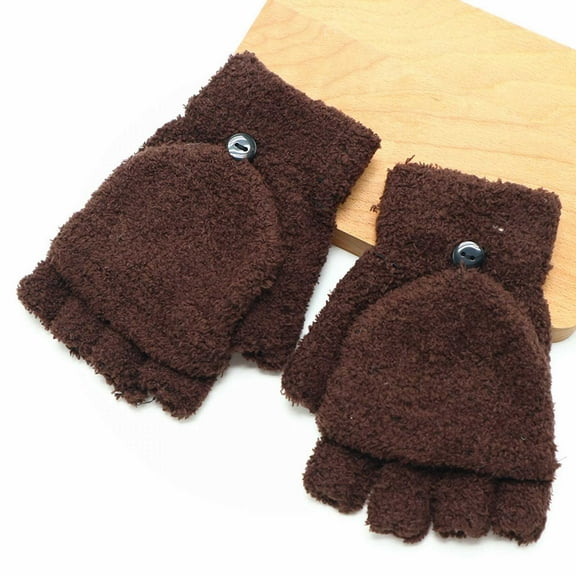 A Pair of Gloves Brown Polyester Besufy Women Winter Warmer Gloves Coral Fleece Hand Wrist Fingerless Mitten