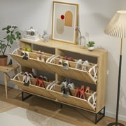 Shoe Cabinet Storage for Entryway, Modern Fluted Shoe Rack Cabinet with 4 Flip Drawers, Large Shoe Organizer for Living Room