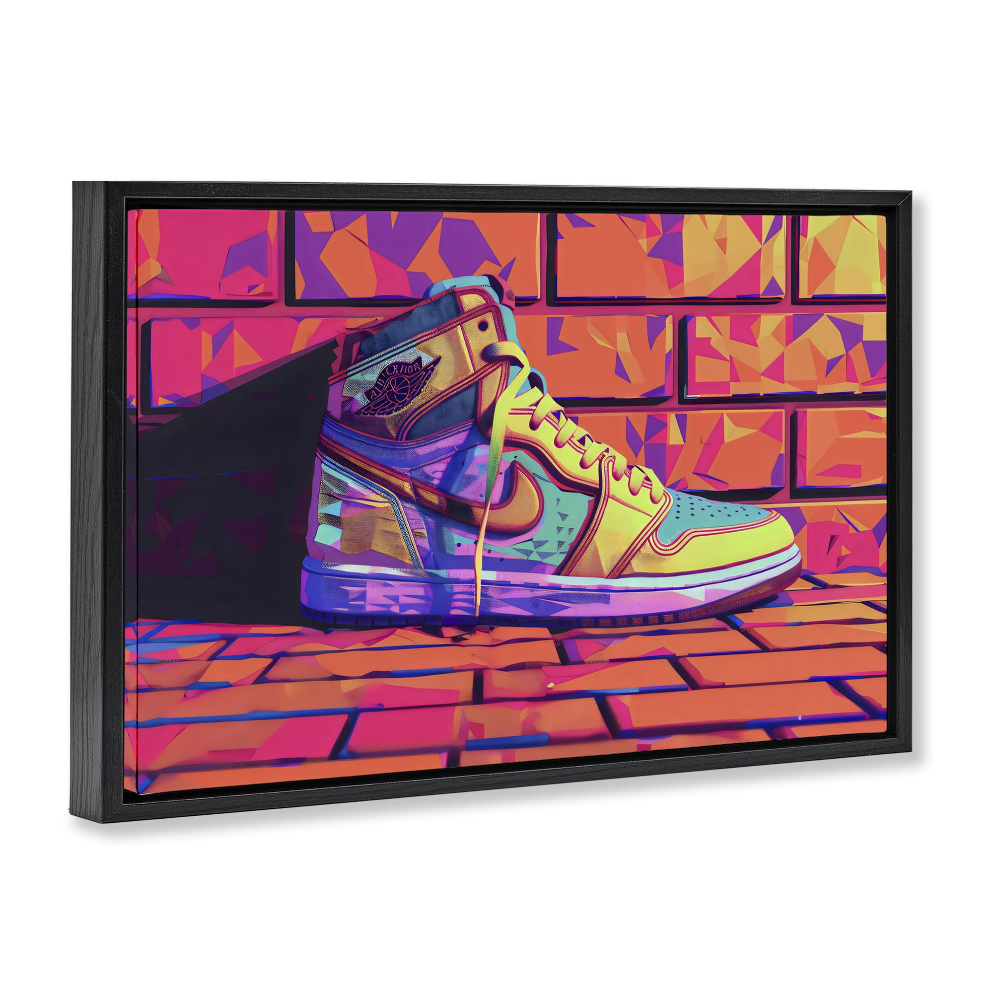 Stupell Industries Sneaker with Vibrant Geometric Hues Black Framed Floater Canvas Wall Art, design by Creative Studio