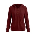 thumbnail image 6 of Women's Ribbed Knit Hoodies Half Button V Neck Drawstring Hooded Sweatshirt Long Sleeve Loose Casual Pullover Tops for Fall Winter Wine, 6 of 6