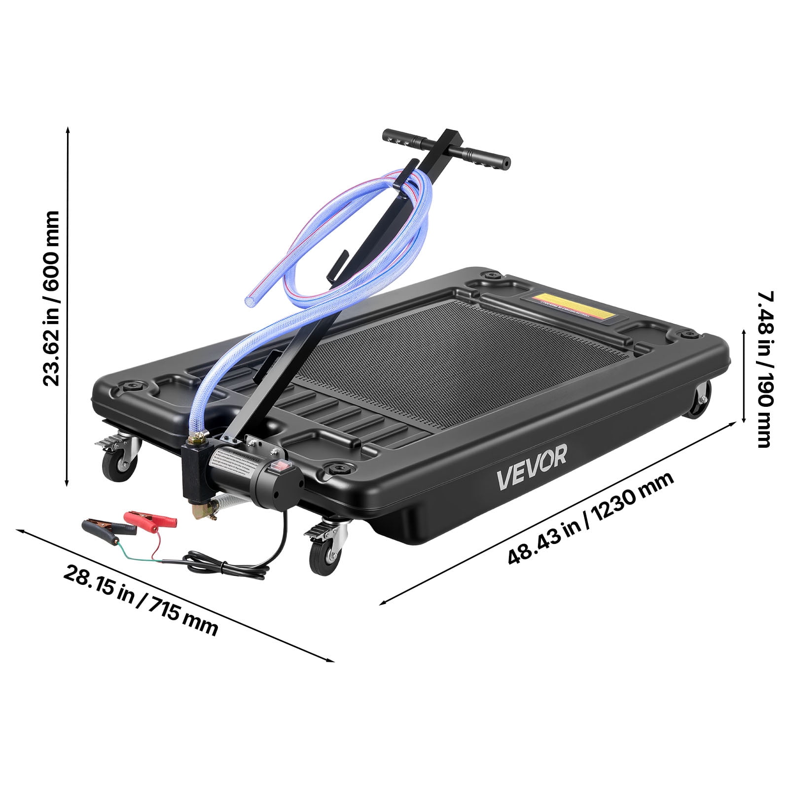 VEVOR Low Profile Oil Drain Pan, 17 Gallon Capacity, Rolling Oil Drain Pan with Electric Pump & 7.2 ft Hose, Leak-proof & Corrosion-resistant, Fit for Cars, SUVs, Trucks, Motorcycles, ATVs, Metal