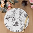 thumbnail image 3 of Vintage Elk Fox Round 15 Inch Placemats Set of 8, Rustic Black White Simple Drawn Grass HeatResistant Non Slip Place Mats for Dining Table, Wipeable Braided Kitchen Table Mats for Housewarming, 3 of 9