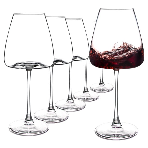 Juego de 6 copas de vino tinto, copas de vino duraderas de 19.5 onzas, copas de vino grandes de tallo largo con base cóncava única para degustación de vinos, d&iac