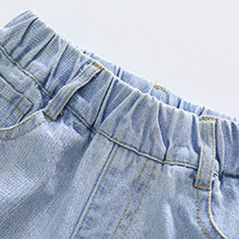 Aislor Kids Girls Ripped Jeans Elastic Waist Baggy Wide Leg Denim Pants  Trousers 