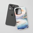 thumbnail image 3 of Lake Cabin Landscape For All iPhone Series Tough Phone Case Watercolor Art Blue, 3 of 7