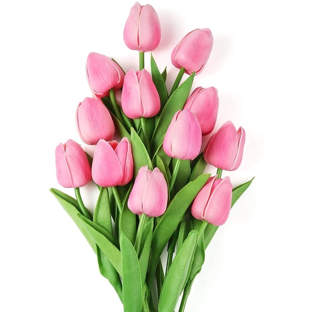 12 Pack Faux Tulips Artificial Flowers Arrangement Bouquet for Home Office Wedding Decor Real Touch Faux Flowers for Centerpiece Decoration-Lifelike Fake Flowers