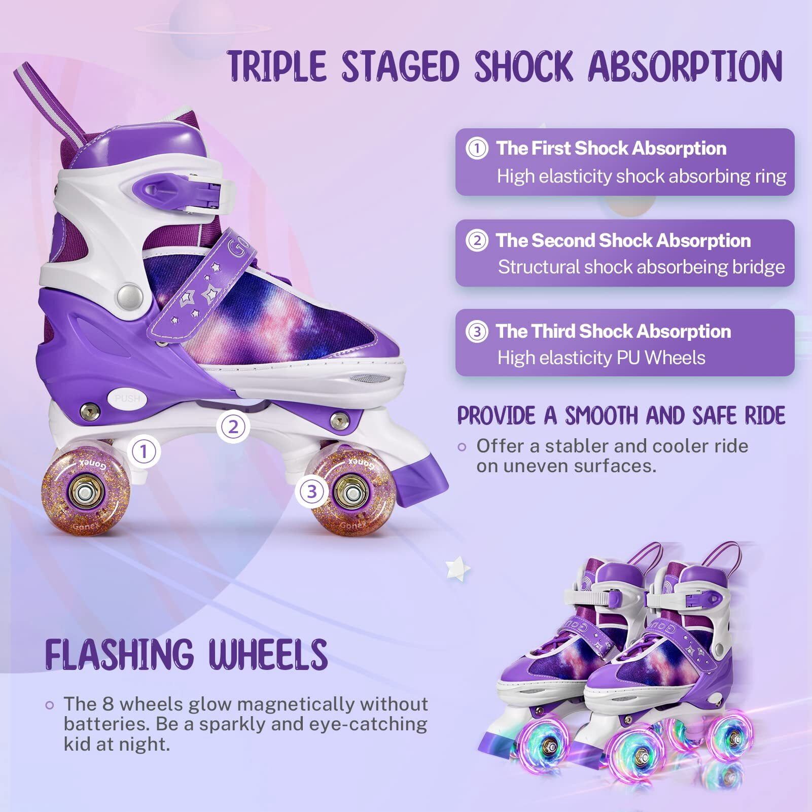 Gonex Roller Skates for Girls Boys 4 Size Adjustable Quad Skates with Light up Wheels