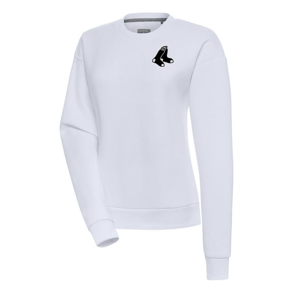Women's Antigua  White Boston Red Sox Brushed Metallic Victory Pullover Sweatshirt