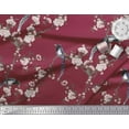thumbnail image 2 of Soimoi Red Cotton Voile Fabric Floral & Paradise Whydah Bird Print Fabric by the Yard 42 Inch Wide, 2 of 3