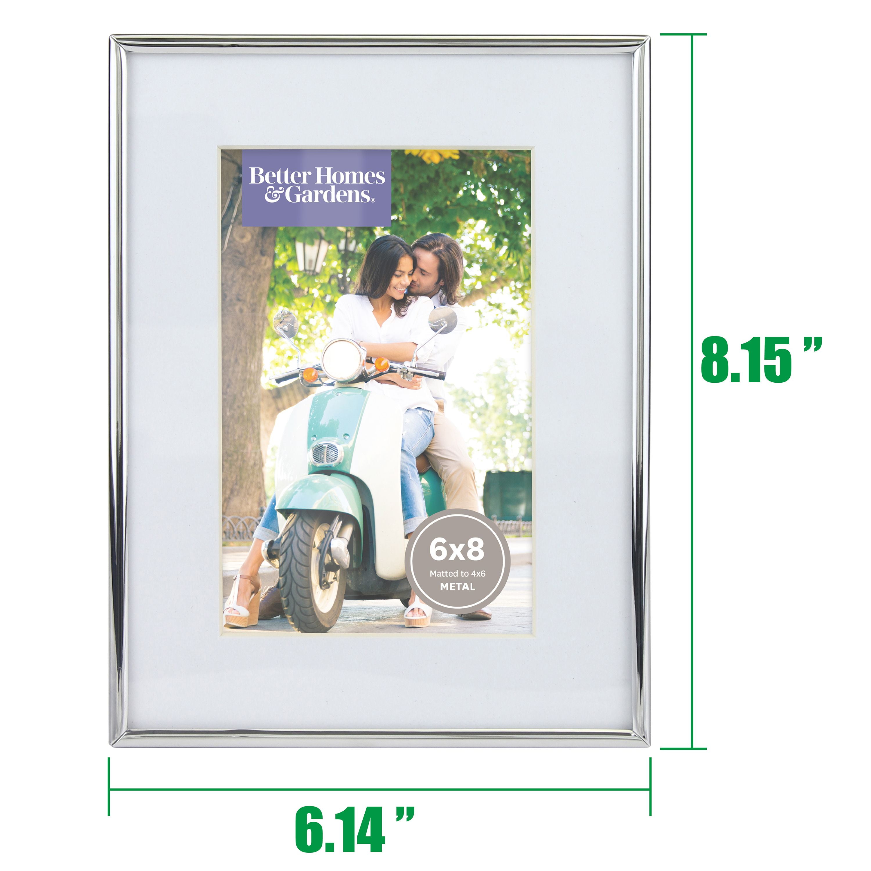 Better Homes & Gardens Rectangle Metal Single Picture Frame, Silver, 6 x 8, Matted for 4 x 6 Photo