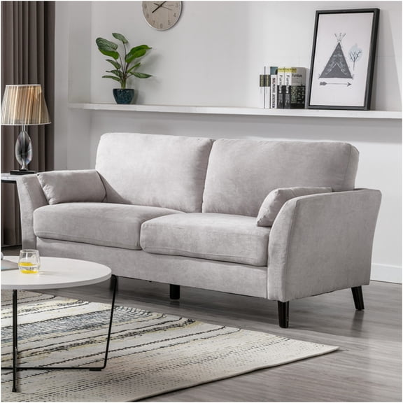 JERFIT 77" Modern Velvet Sofa Couch for Living Room, 3-Seater with Accent Pillows, Light Gray