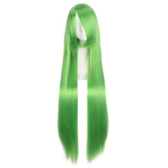 Namzi 39.4" Long Straight Natural Wigs with Bangs Heat Resistant Synthetic Colorful Cosplay Anime Costume Party Daily Use Wigs for Women,Green