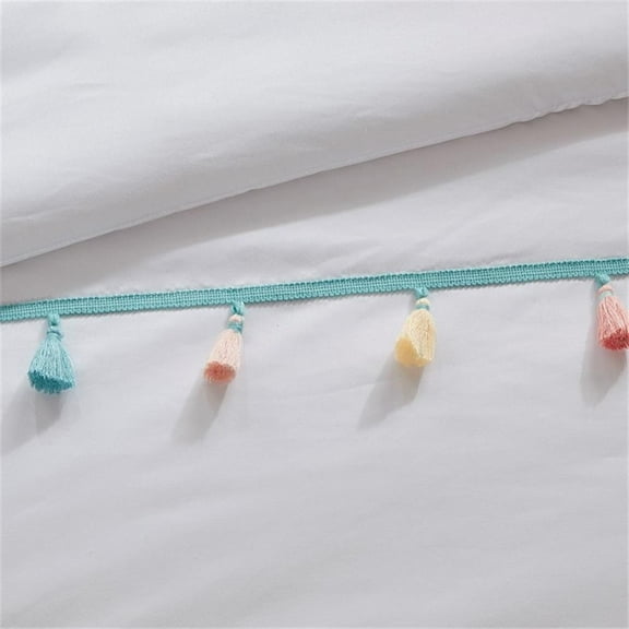 Pemberly Row Tassel Comforter Set with Heart Shaped Throw Pillow in White
