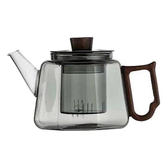 Tetera de hojas sueltas, tetera de borosilicato transparente con infusor extraíble, tetera de madera para cocina, tetera de viaje, tetera floreciente