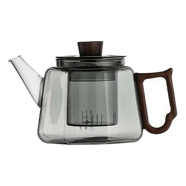 Tetera de hojas sueltas, tetera de borosilicato transparente con infusor extraíble, tetera de madera para cocina, tetera de viaje, tetera floreciente