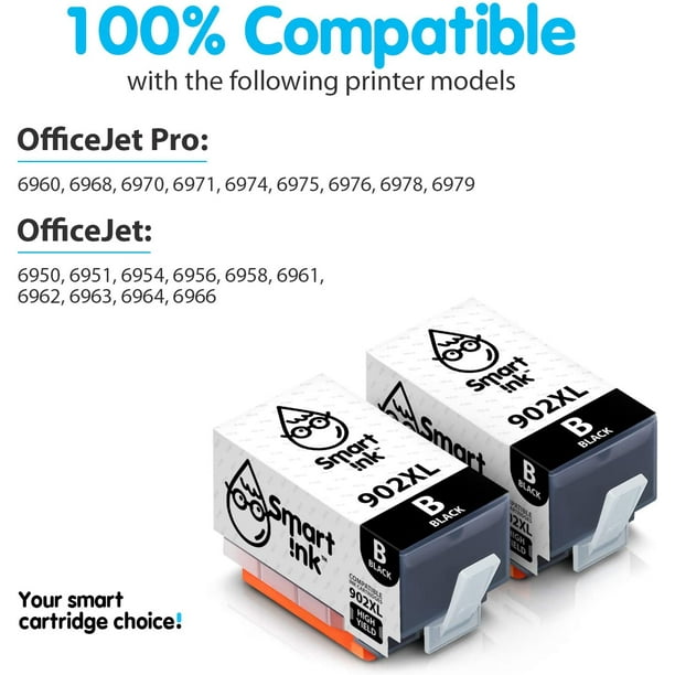 Remplacement de cartouche d'encre compatible Smart Ink pour HP 902 XL 902XL  (noir, lot de 2) avec technologie de puce avancée à utiliser 