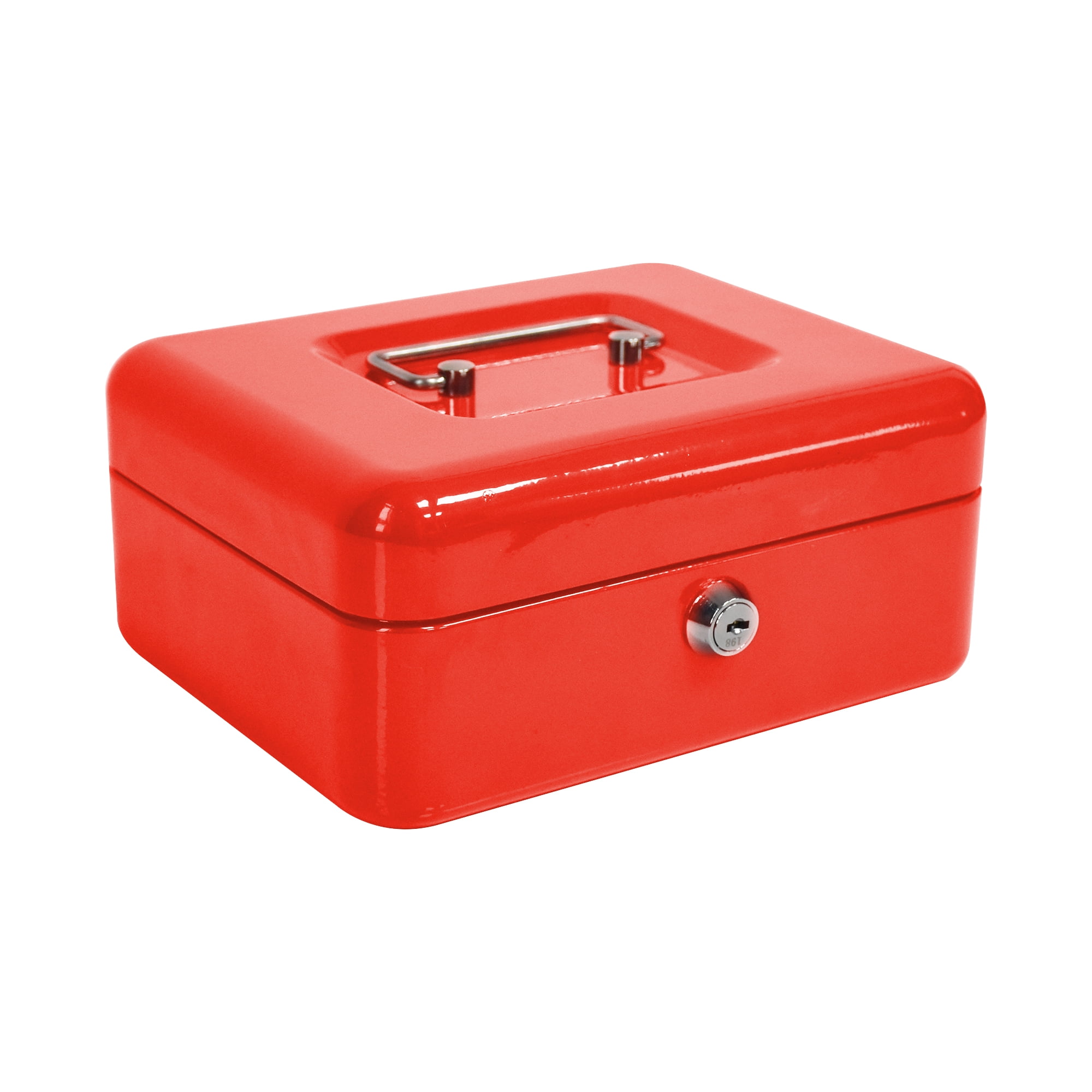 Cash Box With Lock & Money Tray – Double Layer Security Box, 6-Compartment Coin Organizer, Red Metal