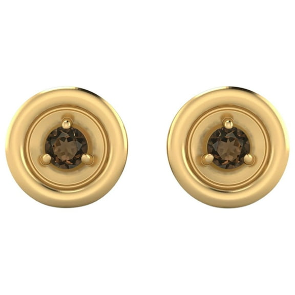 2MM Round Smoky Quartz 925 Silver Yellow Plated Tiny Stud Valentines Day Gifts Women Earrings