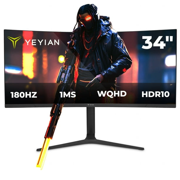 Monitor Gamer Yeyian YMC-FV234-M1 Curvo FAST VA 34", WQHD 3440 x1440 180Hz, HDR10, 1MS, Luces RGB, HDMI 2.0 DisplayPort, FreeSync, G-Sync, Vesa 75X75mm