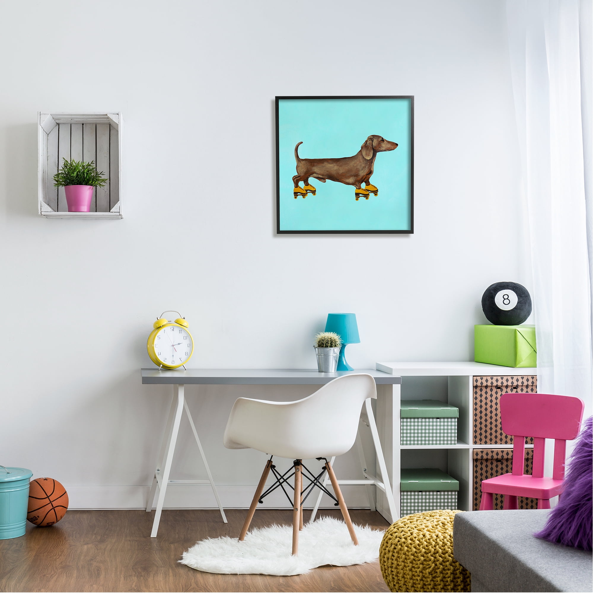 Stupell Industries Funny Dachshund On Roller Skates Animals & Insects Painting Black Framed Art Print Wall Art