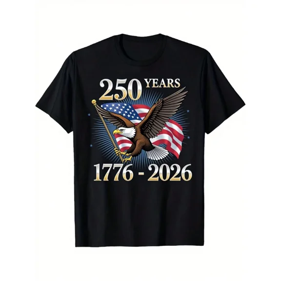 USA 250 Years Semiquincentennial 1776-2026 Patriotic Bald Eagle American Flag Men's Graphic T-Shirt