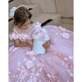 thumbnail image 6 of Princess 3D Floral Flower Girls Dresses with Bow Cold Shoulder Kids Ball Gown Beaded Puffy First Communion Dresses, 6 of 12