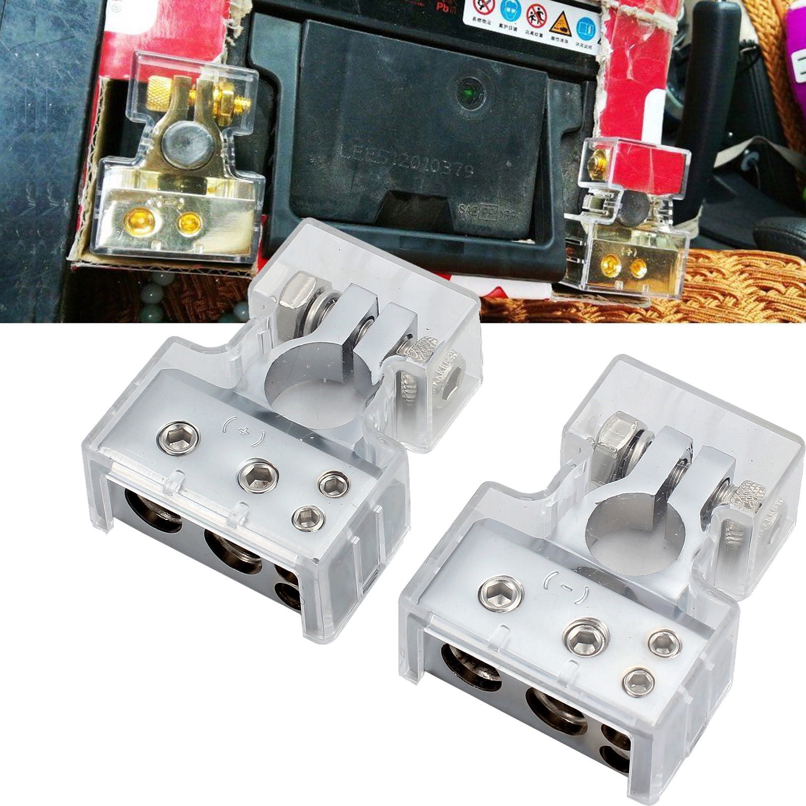 2x Waterproof Silver 0/4/8 AWG Car Battery Terminal Connector Positive &Negative