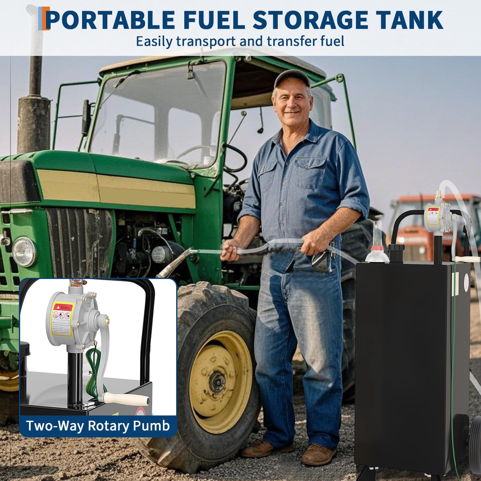 Luku 30 Gallon Fuel Caddy,Fuel Storage Tank with Manual Transfer Pump,Gasoline Diesel Fuel Container for Cars,Lawn Mowers,ATVs,Boats,More,Black