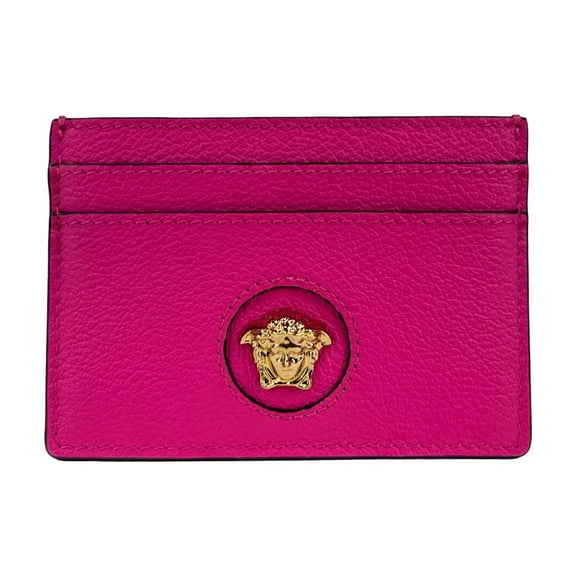 Versace Mini Medusa Grainy Leather Slim Card Case Wallet Fuschia