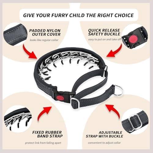 Martingale No Pull Dog Collar for Large Medium Small Dogs, Heavy Duty Nylon Reflective Adjustable Anti Pull Slip Collar with Buckle for Training Walking L Black Black