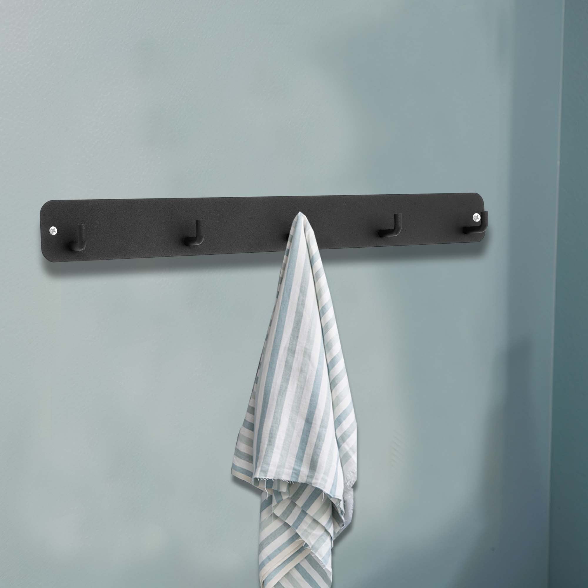 Unique Bargains Coat Rack Wall Mount Hooks for Hanging Black 14.17"x1.57"x0.12" 2 Pcs
